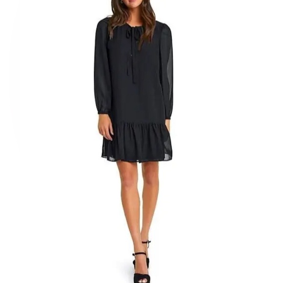 DRAPER JAMES Puff Sleeve Pleated Chiffon Dress SZ/XXL Black color. - Picture 3 of 15